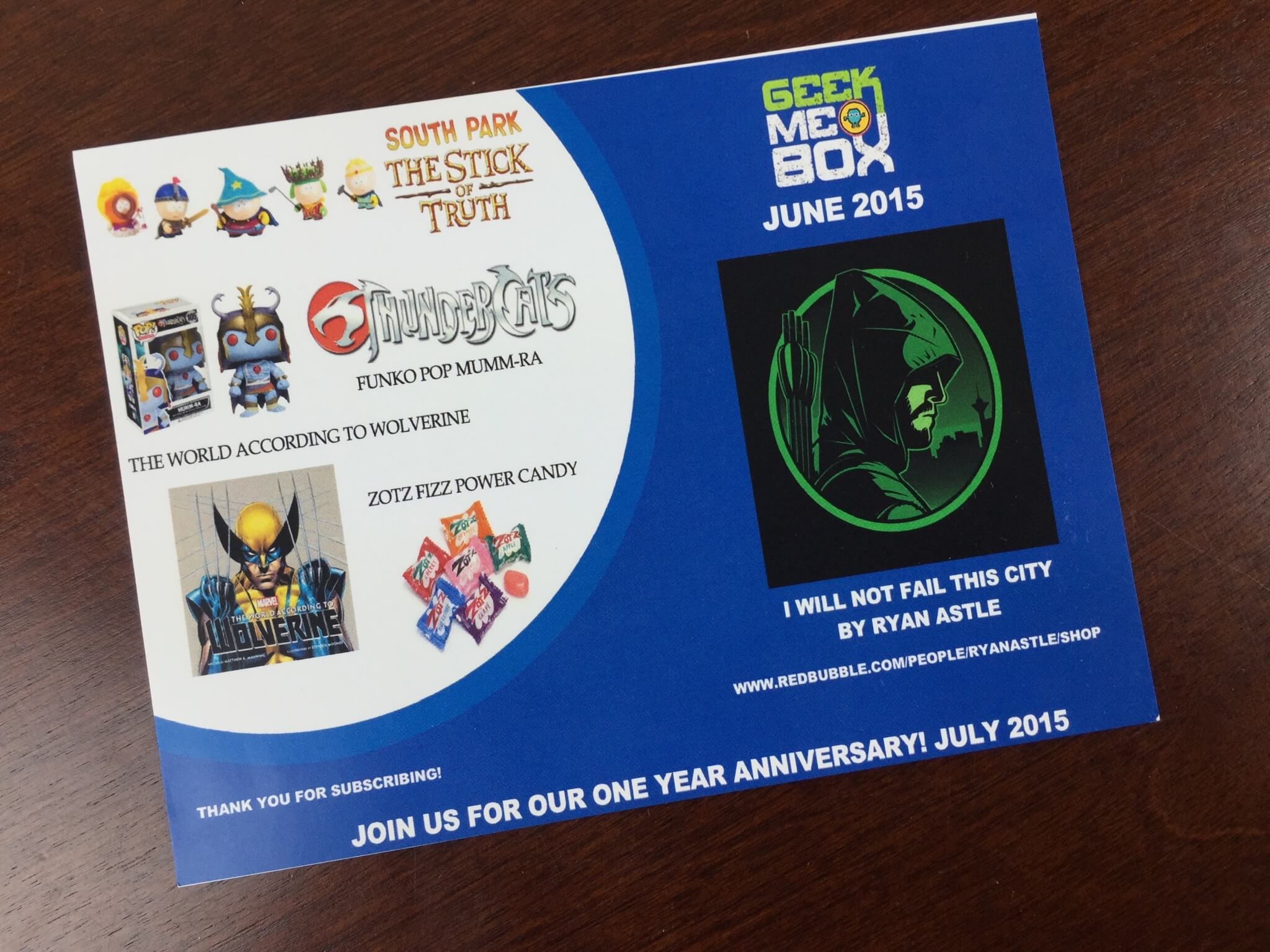 geek me box june 2015 information card