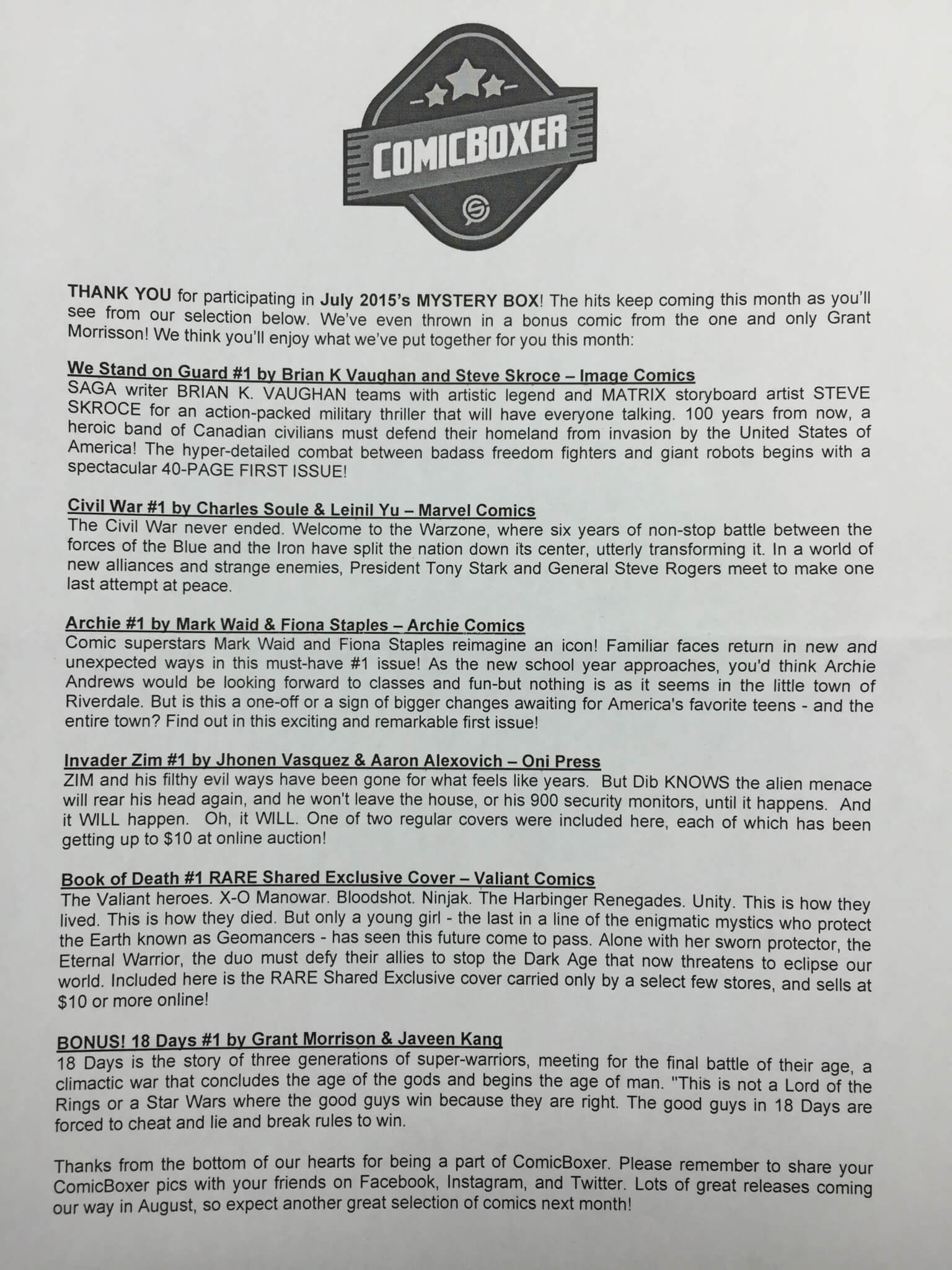 comicboxer august 2015 information