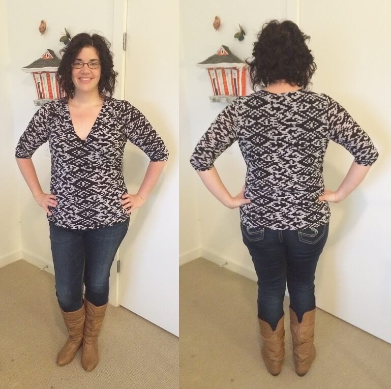 Spruce and Sage Black and White Draped Front Top