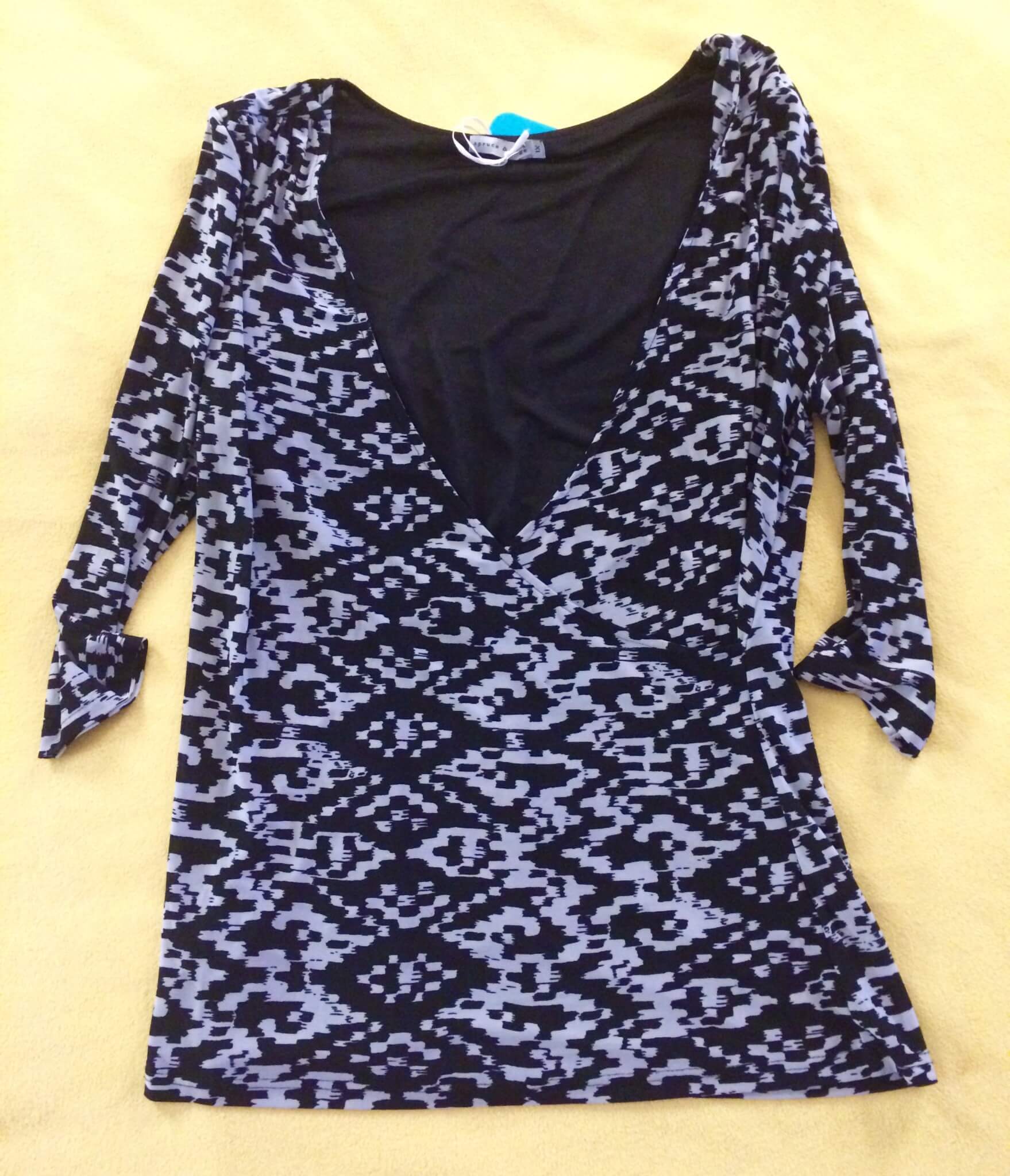 Spruce and Sage Black and White Draped Front Top