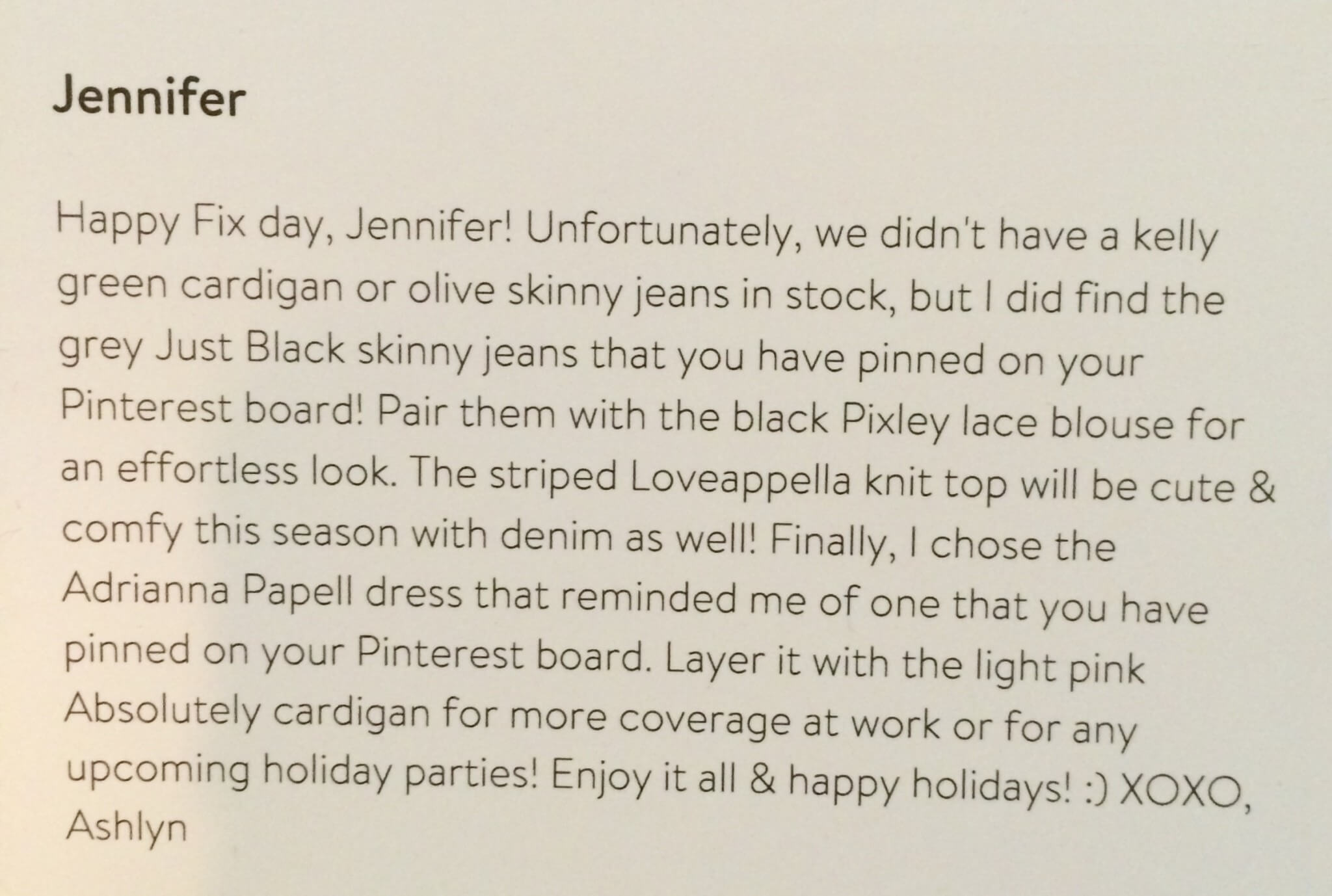 Note From Stylist