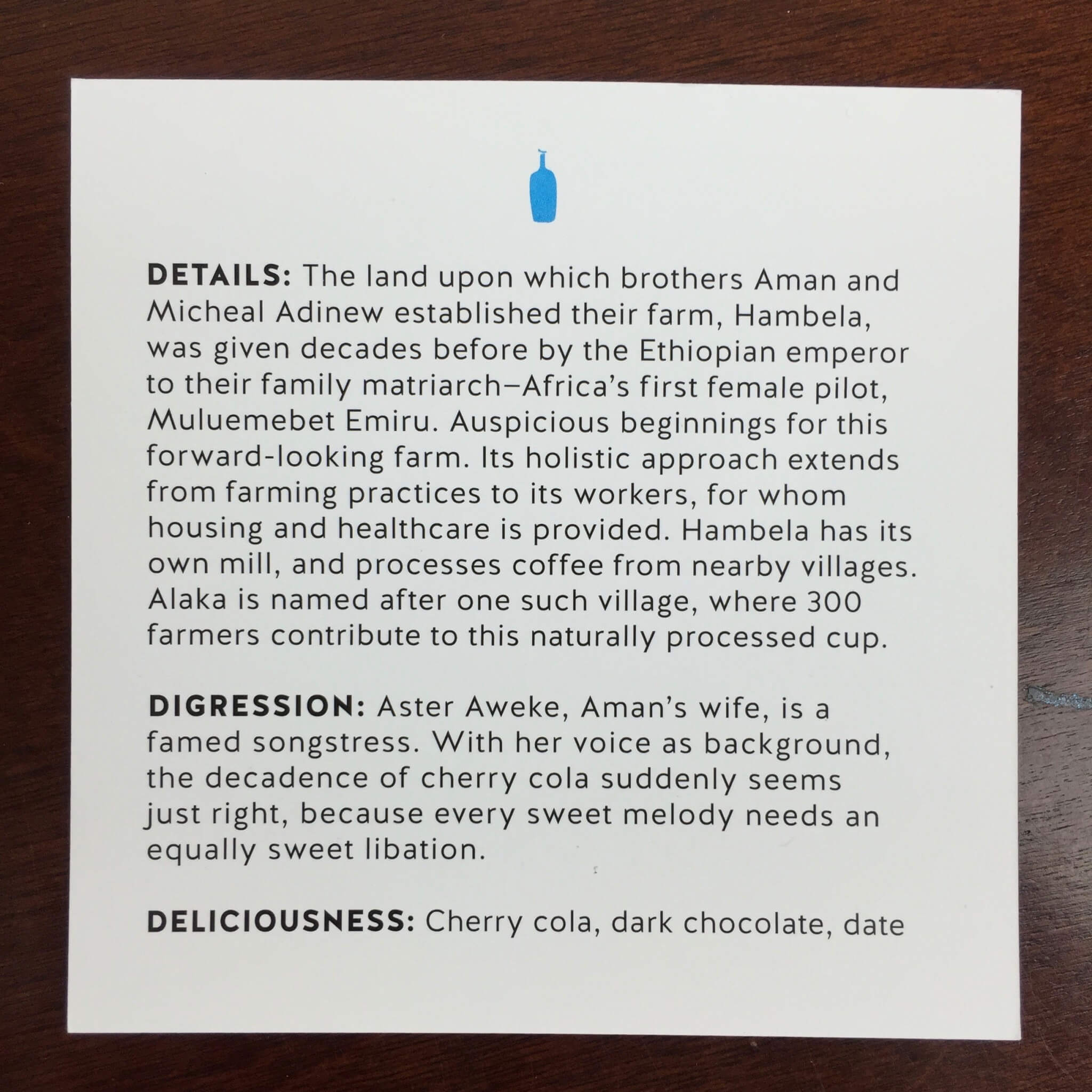 December 2015 Blue Bottle Coffee card