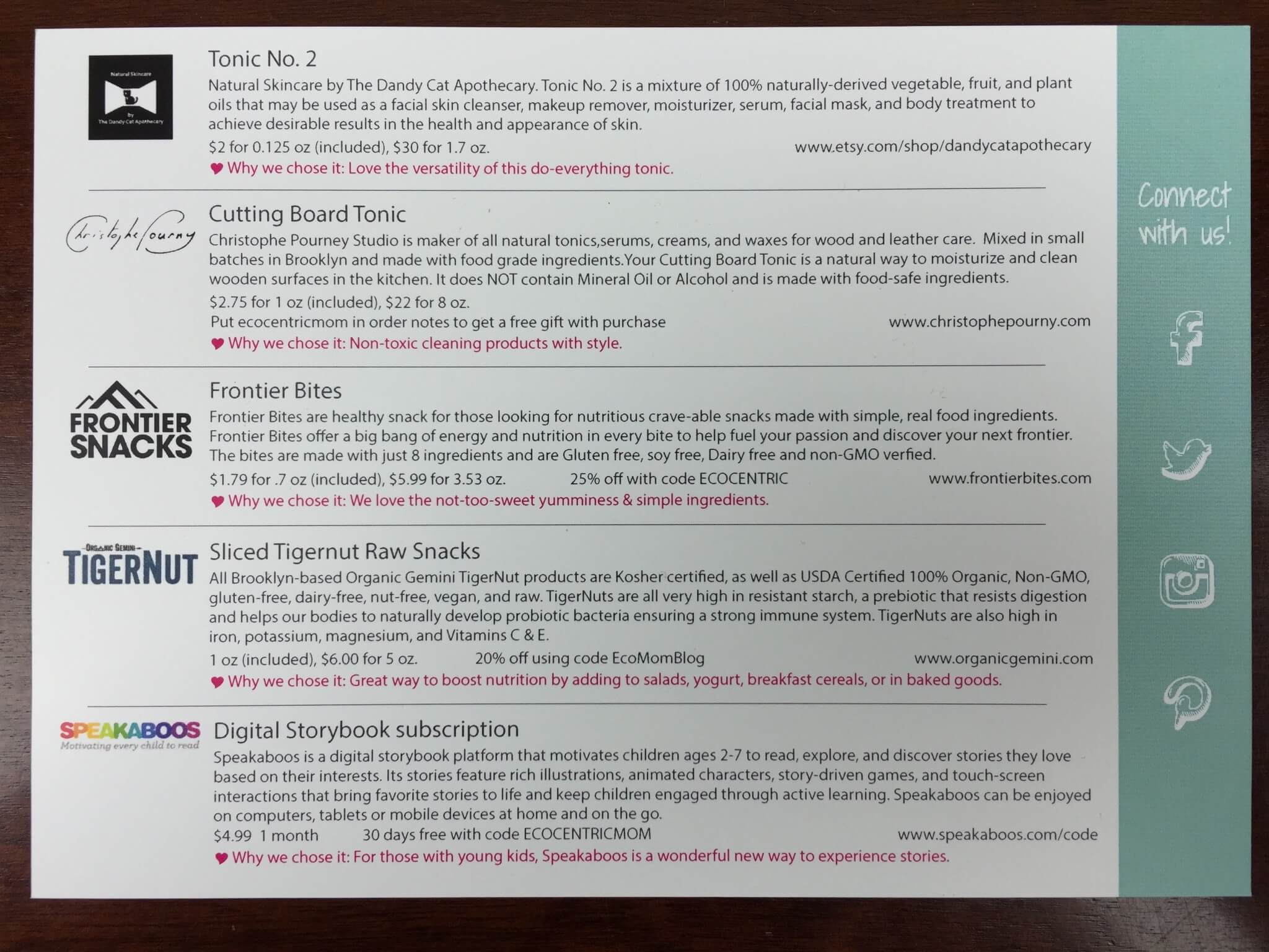 Ecocentric Mom Box November 2015 card back