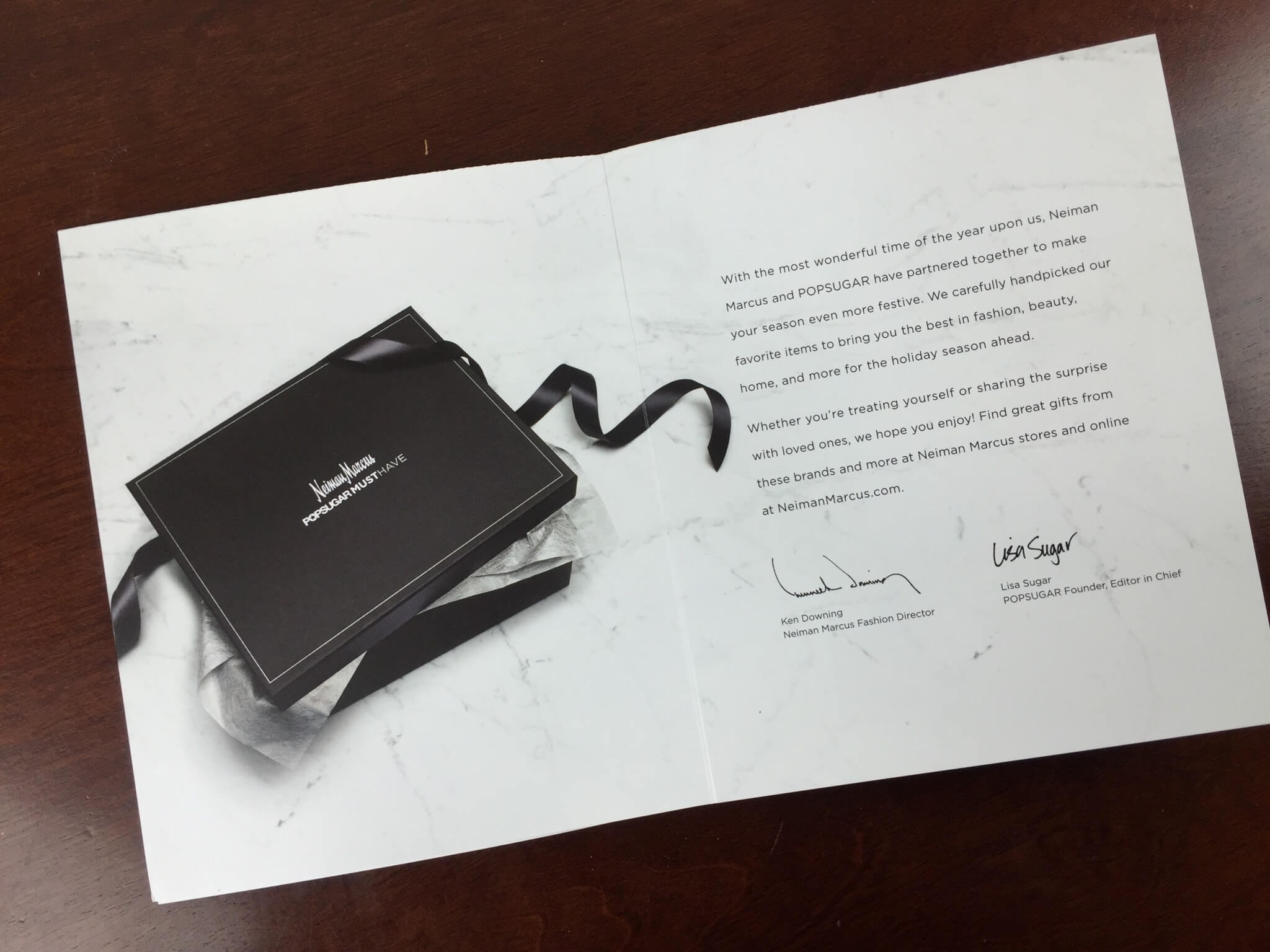 Neiman Marcus POPSUGAR Must Have 2015 Special Edition information card unfolded