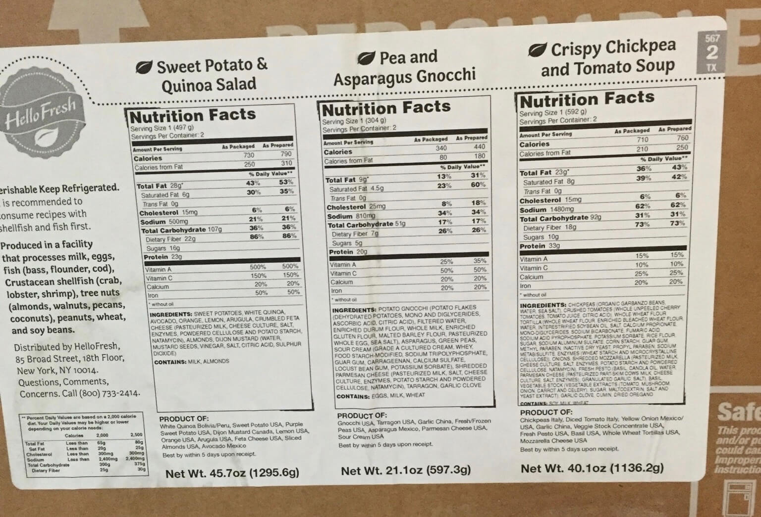 Hello Fresh Vegetarian Box April 2016 box