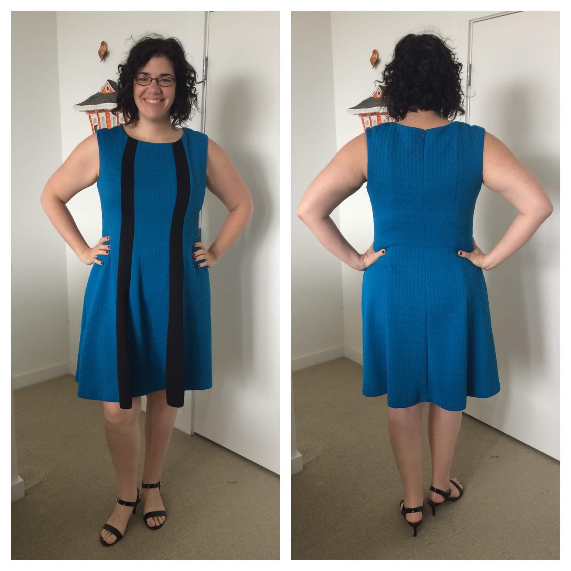 London Times Fit & Flare Dress In Black & Blue