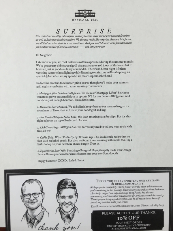 Beekman 1802 Specialty Food Club Box June 2016 (4)