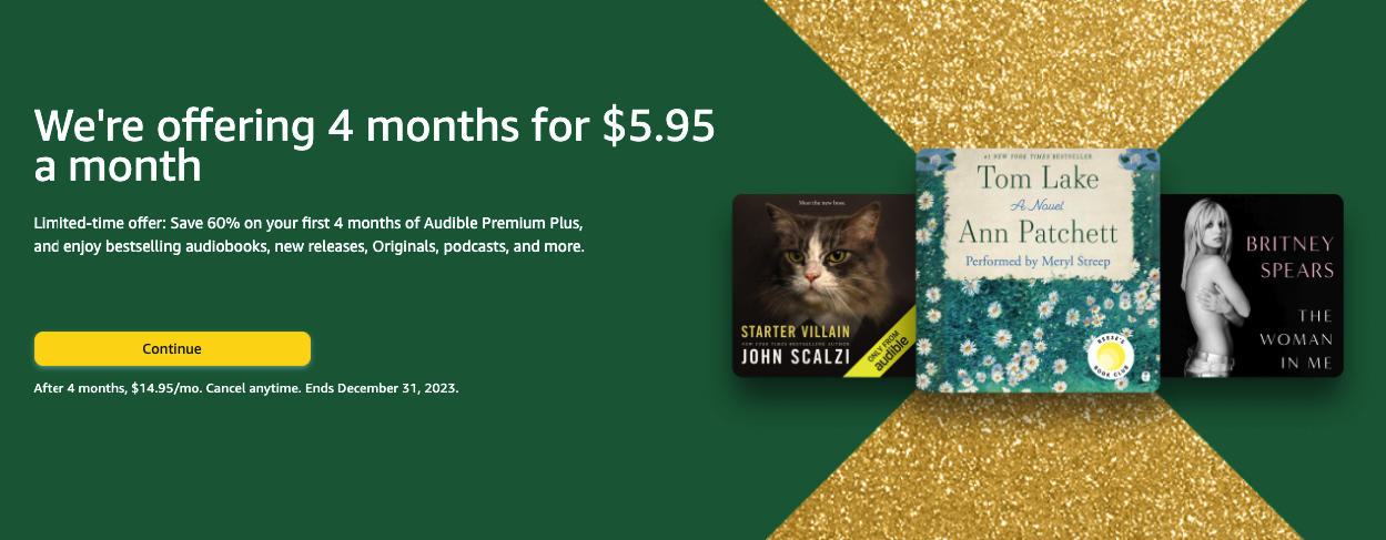 Amazon Audible Premium Plus Coupon: $5.95 a Month for 4 Months!