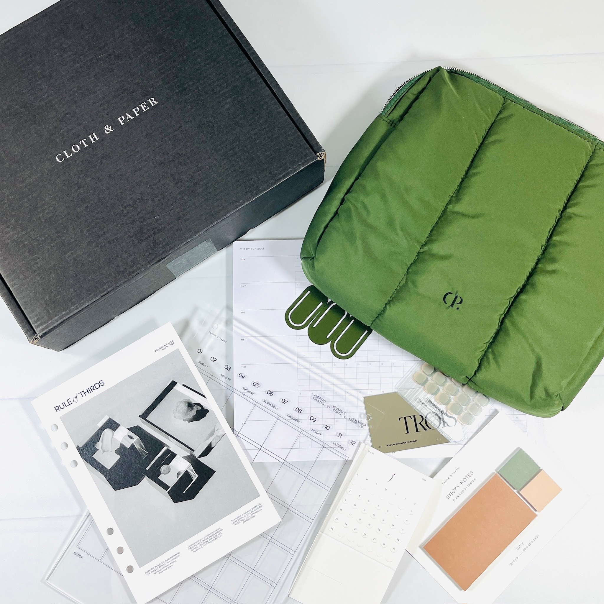 CLOTH & PAPER Intention Box April 2024 Review: Planning in 3’s