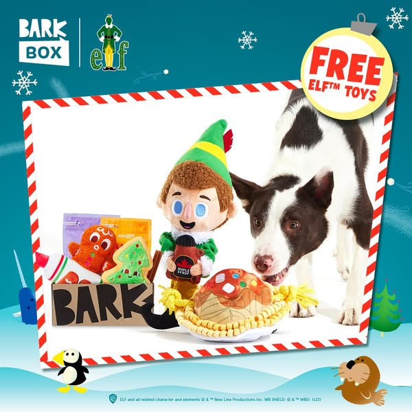 BarkBox Coupon: FREE Elf Inspired Toys With First Box of Toys and Treats for Dogs!